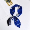 Navy blue skinny silk scarf with white floral patterns for hair or handbag handle - Magnolia Striped Dark Blue