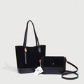 Conjunto de 2 piezas con bolso tote negro mate y bolso bandolera de cuero sintético - Negro