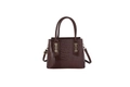 Dark brown faux crocodile leather tote bag with gold chain accents and shoulder strap - Brown
