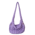 Bolso bandolera nube acolchado morado con textura fruncida y doble cremallera - Morado