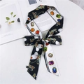 Foulard long en soie aux motifs papillons et bijoux pour sacs ou coiffure - Gemme Papillon Noir