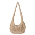 Minimalist beige quilted cloud crossbody bag with stylish pleated bubble texture - Khaki