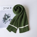 Thick dark green knit scarf with white stripe accent and warm textured finish - Green (2 Stripe Green)