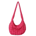 Chic magenta quilted cloud bag in lightweight nylon with a stylish pleated moon design - Rose Red