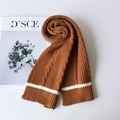 Caramel knitted scarf with white stripes and thick ribbed cable knit texture - Caramel (3 Stripe Caramel)