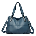 Grote marineblauwe draagtas van leer met lychee-textuur en zilverkleurige hardware - Blauw