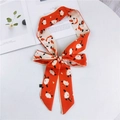 Écharpe longue en soie orange avec motif panda blanc et design twilly étroit élégant - Héroïne Rouge Beige