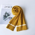Thick ginger yellow knit scarf with white stripes and classic chunky cable pattern - Yellow (5 Stripe Yellow)