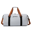 Borsa fitness grigio chiaro in tessuto Oxford con manici marroni e vano scarpe separato - Grigio