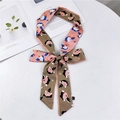 Long foulard en soie rose et marron moka avec motif de fille noué en joli nœud - Héroïne Rose
