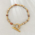 Bracciale boho in acciaio inossidabile con perle in pietra e chiusura a T dorata - Pietra di Shoushan Naturale