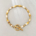 Bracciale bohémien in acciaio inossidabile dorato con pietre naturali e chiusura OT - Giada Gialla Naturale