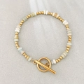 Bracciale bohémien in acciaio inossidabile con pietre naturali chiare e perline d'oro - Amazonite Naturale