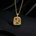 Collana dorata con pendente rettangolare e cinque pietre Infinity colorate con diamanti - Pendente Rettangolare Gemme dell'Infinito (W)