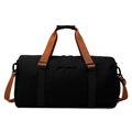 Black Oxford travel tote bag with orange-brown straps and dry-wet separation pocket - Black