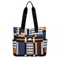 Grand sac cabas à imprimé géométrique avec bandoulière large en bleu et jaune - Patchwork Bleu