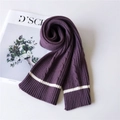 Thick dark purple knit scarf with white stripes and classic chunky cable pattern - Purple (10 Stripe Purple)