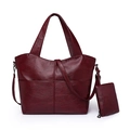 Large burgundy soft leather tote bag set with matching coin purse and shoulder strap - Red