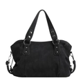 Klassische schwarze matte Totebag mit verstellbarem Schultergurt und Silbernieten - Schwarz