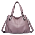 Dunkelrosa Damen Handtasche aus Leder mit Lychee-Maserung und abnehmbarem Gurt - Lila