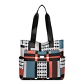 Grand sac cabas avec motifs géométriques colorés et doubles bandoulières en nylon résistant - Patchwork Orange