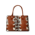 Braune Handtasche mit Krokodilprägung, Lackledergriffen und goldenen Metalldetails für Damen - Braun