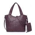 Large dark purple tote bag in soft pebble grain leather with matching small pouch - Purple