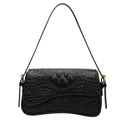 Bolso bajo el brazo negro con relieve de cocodrilo estilo francés y herrajes dorados - Negro