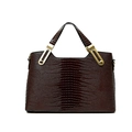 Borsa a mano marrone scuro con motivo a coccodrillo e eleganti finiture metalliche dorate - Nero
