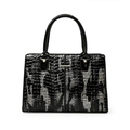 Klassische Handtasche mit schwarz-weißem Krokodilmuster und metallischer Verzierung - Schwarzes Schlangenmuster