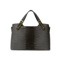 Borsa a mano marrone scuro stampa coccodrillo con eleganti finiture in metallo oro - Grigio