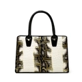 Elegante Handtasche mit Krokodilmuster, Gold-Weiß-Verlauf und schwarzen Tragegriffen - Gold