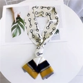 Sciarpa sottile in seta con stampa a morsetto e punte colorate per donna stile moderno - Motivo Circolare Giallo (CPD0037-3)