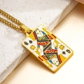 18K gold plated Queen of Spades poker pendant with colorful enamel on a Cuban chain - Spade Queen Playing Card / Q Gold