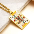 Gold-plated King of Spades playing card necklace with enamel details and cuban chain - Spade King Playing Card / K Gold