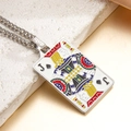 PVD 18K silver titanium steel necklace featuring a Jack of Spades poker card pendant - Spade Jack Playing Card / J Silver
