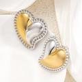 Eleganti orecchini a lobo a cuore bicolore oro e argento con bordo decorato - Stile Cuore Perlinato (eh167)