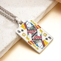 Silberne Halskette mit buntem Emaille-Anhänger im Pik-Dame-Spielkarten-Design - Q Silber