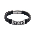 Bracciale da uomo in pelle intrecciata punk vintage con croce e fibbia gotica - Nero