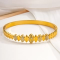 Bracelet jonc en acier inoxydable doré 18k PVD avec motif à carreaux et zircons fins - Style Pavé de Losanges (szyy100) / Doré