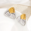Elegante zweifarbige Ohrstecker in Muschelform mit PVD-18k-Vergoldung auf Titanstahl - Fächerwellen-Stil (eh170)