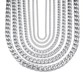 Various widths of silver polished stainless steel curb chains in a nested U-shape layout - Bracelet Style / Width 3mm Length 18+5cm / Steel