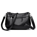 Classic black litchi texture crossbody shoulder bag for women with silver hardware - Black