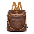 Zaino vintage marrone da donna in ecopelle con tasca con cerniera e finiture in metallo dorato - Marrone