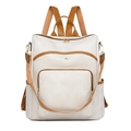 Zaino chic in pelle beige e marrone con finiture dorate e design multi-cinghia - Bianco Sporco