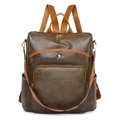 Zaino vintage marrone con texture a venature di foglie e finiture cammello a contrasto - Marrone