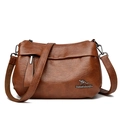 Brown retro PU leather shoulder bag with lychee texture and metallic kangaroo logo - Brown