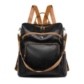 Zaino minimalista in pelle PU nero e marrone con cuciture geometriche e dettagli dorati - Nero