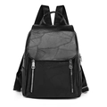 Zaino retrò in pelle PU nera da donna con trama irregolare e cerniere in metallo argento - Nero