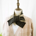 Classic black and white knit scarf with striped pattern tied in an elegant bow - Black